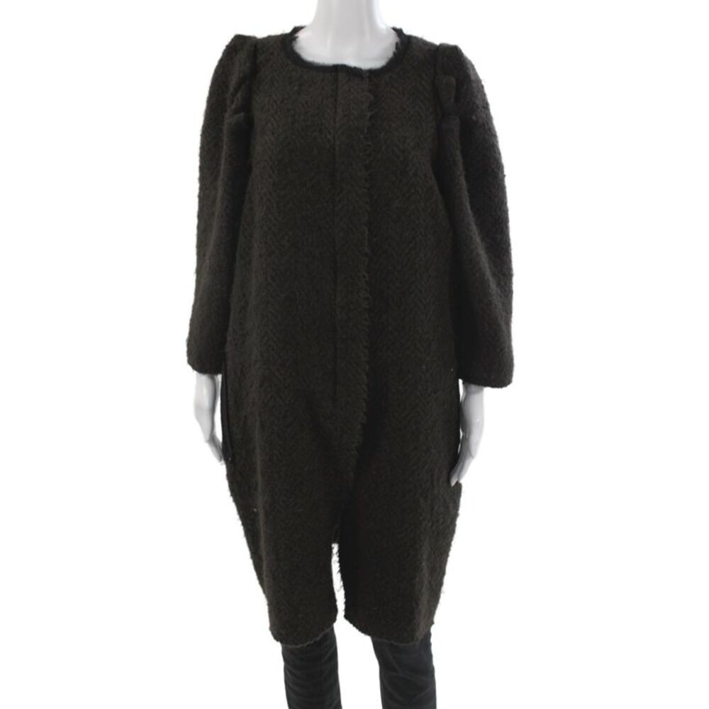 Lanvin Women Dark Gray Herringbone Zip Long Sleeve Wool Alpaca Coat Size 40